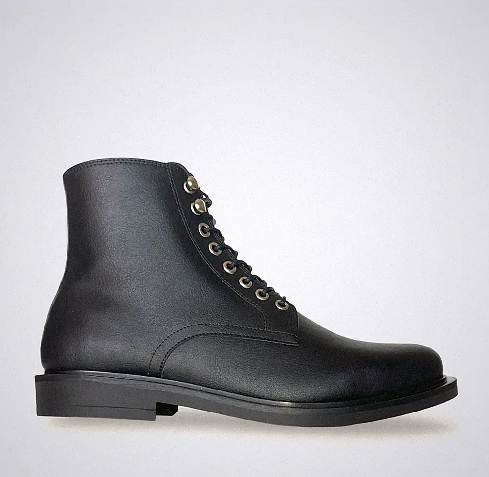 Vegan men ankle boots black microfiber lace-up zip casual combat office booties