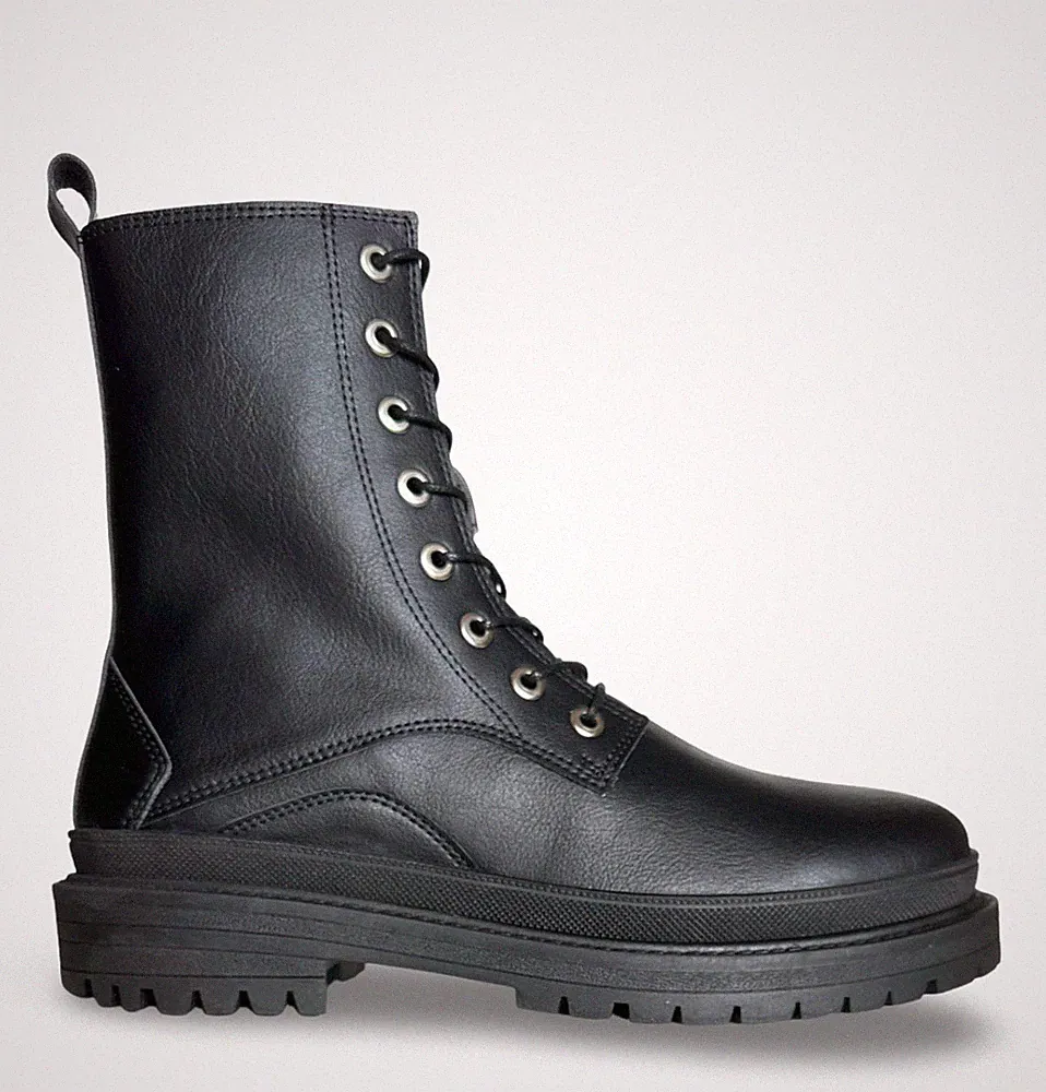 Vegan mid-calf combat boots black microfiber unisex work tactical army military