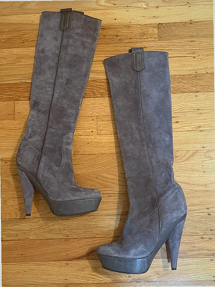 VERA GOMMA Women Gray Suede Knee High Heels Boots Shoes Sz 37 Made In ITALY Heel