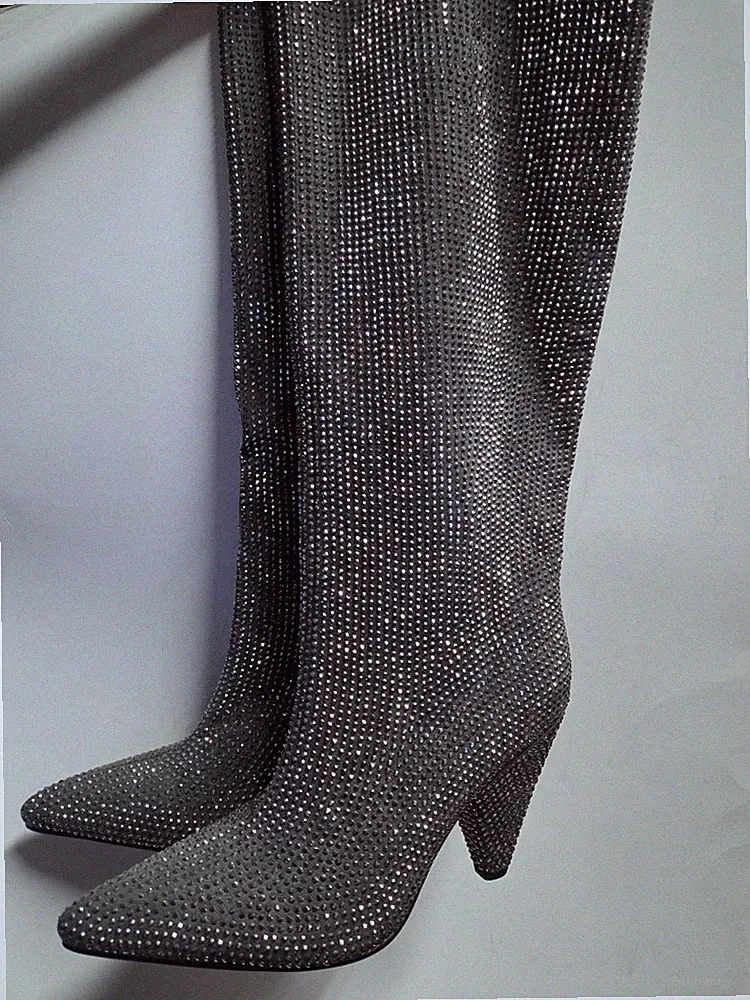 Vero Cuoio Women's Rhinestone Knee High Boots With Cone Heels 245 (1.5) Sz 7.5