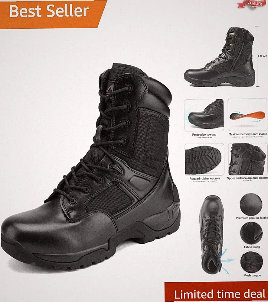 Versatile 8-Inch Tactical Combat Boots for Men - Hiking, Work & Outdoor Use