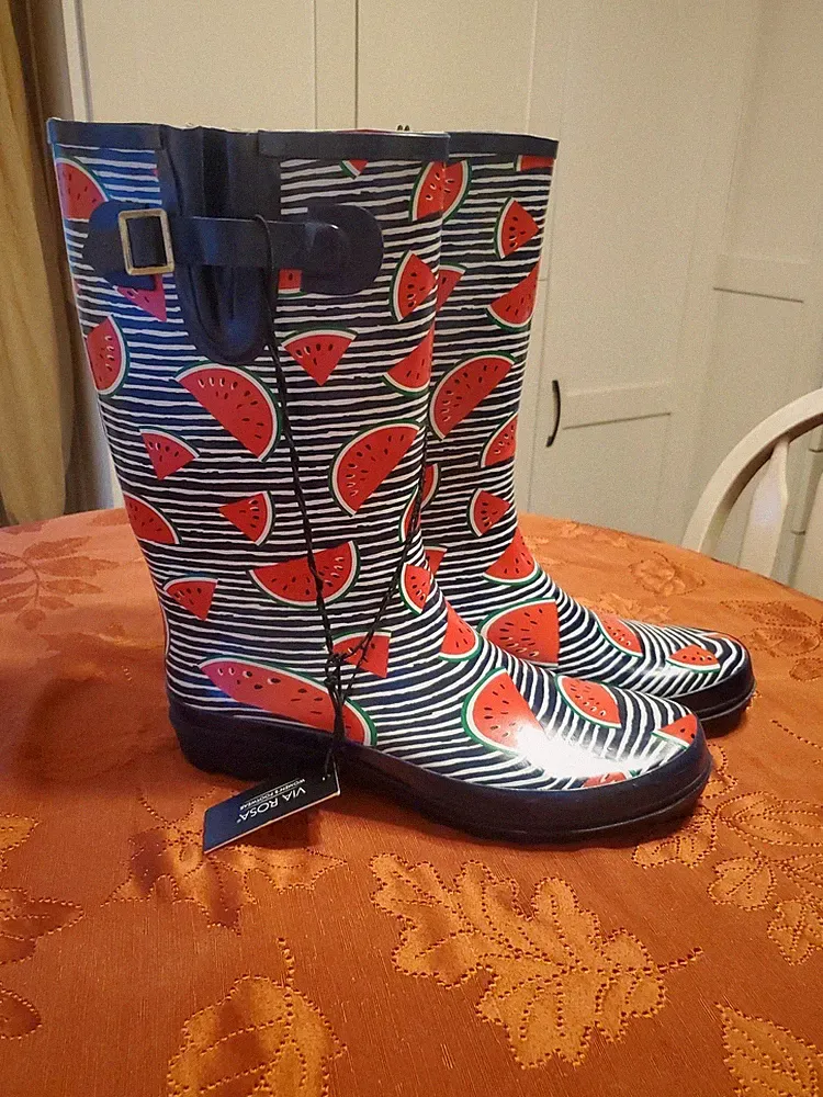 Via Rosa Rain Boots Size 11 Watermelon Stripes Waterproof Valentines Day Gift
