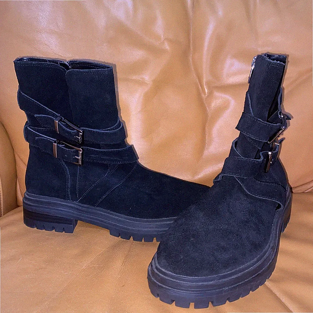 Vince Camuto Belisha Motorcycle Boots Leather Suede Black Anthropologie Size 8