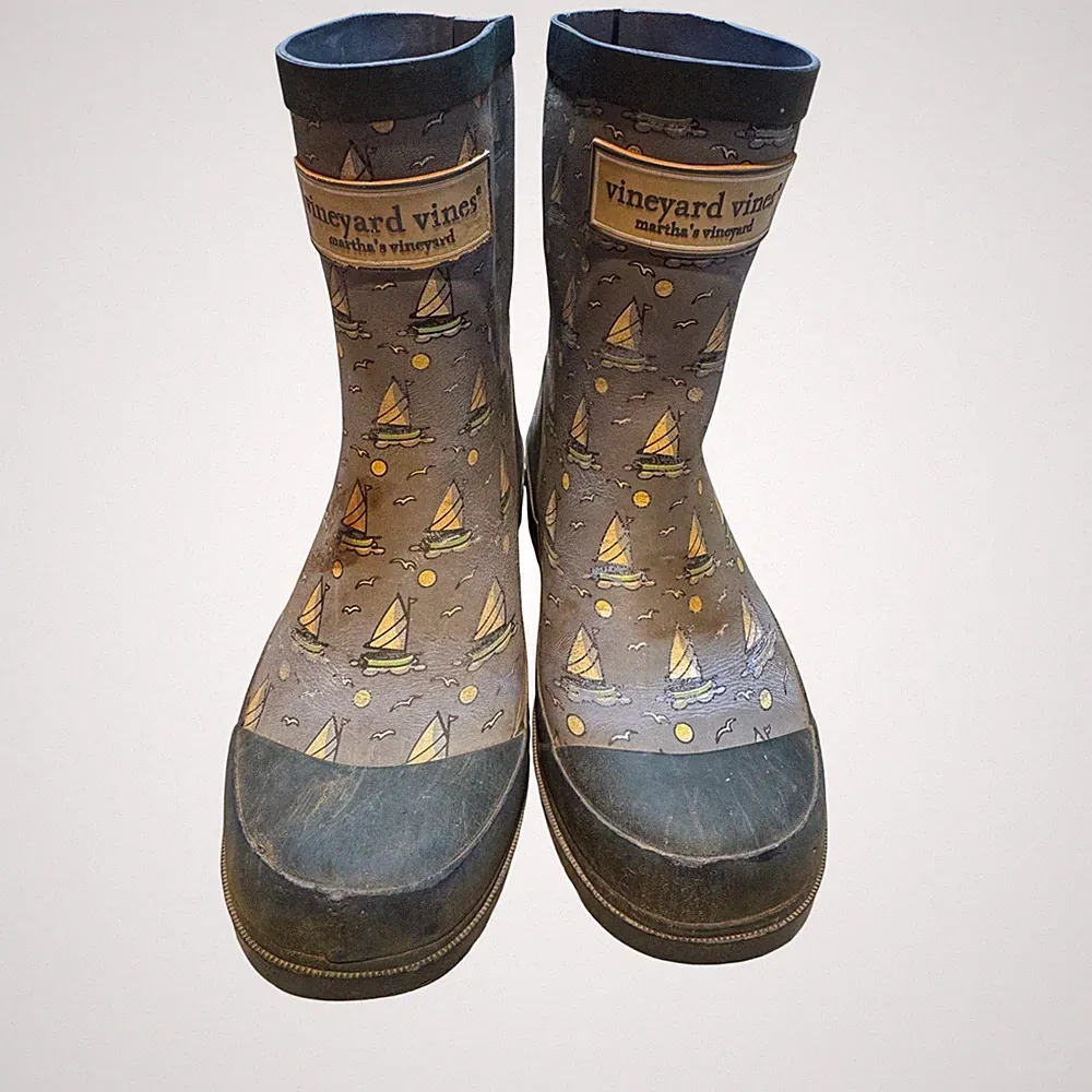 Vineyard Vines Sailboat Rain Boots Martha's Vineyard Grey Rubber Size 6