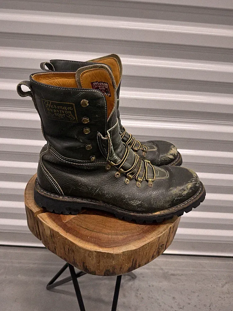 Vintage 60s Herman Survivors Vibram Green Leather Mountaineering Logger Boots 11