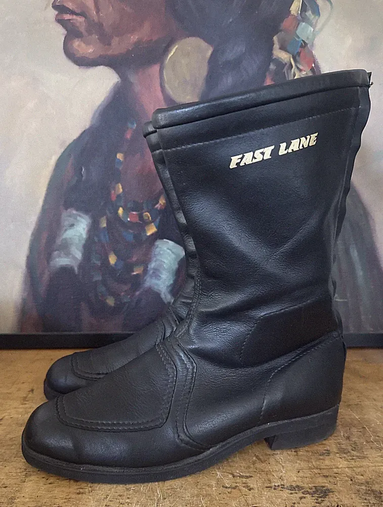 Vintage Bates Fast Lane Boots Mens Size 10 Black Zip Motorcycle Moto Biker