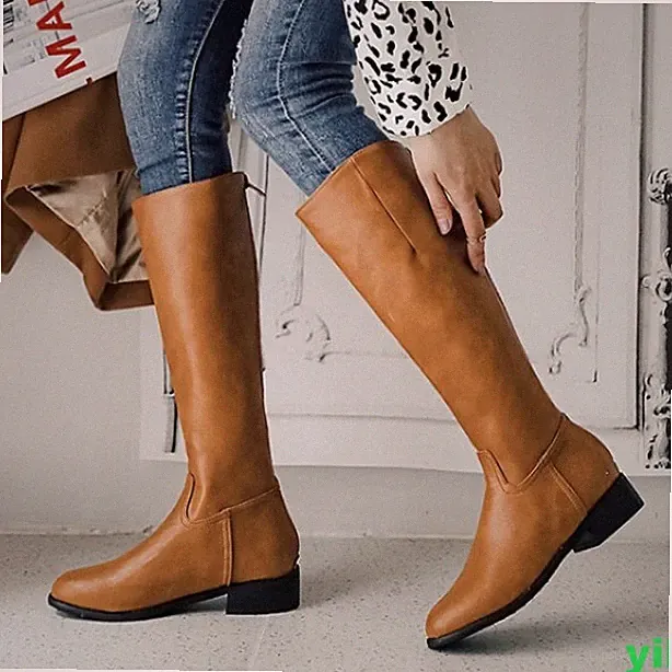 Vintage Classic Women's Knee High Riding Leather Boot Long Shoes Winter Low Heel
