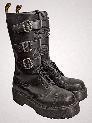 Vintage Dr Martens 3A26 14-Eye 3-Strap Platform Boots Made in England US 7/UK 5