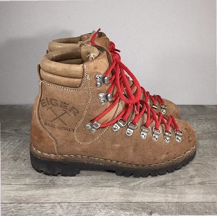 Vintage Eiger Womens Hiking Leather Hiker Stomper Boots Vibram Backpacking 7.5
