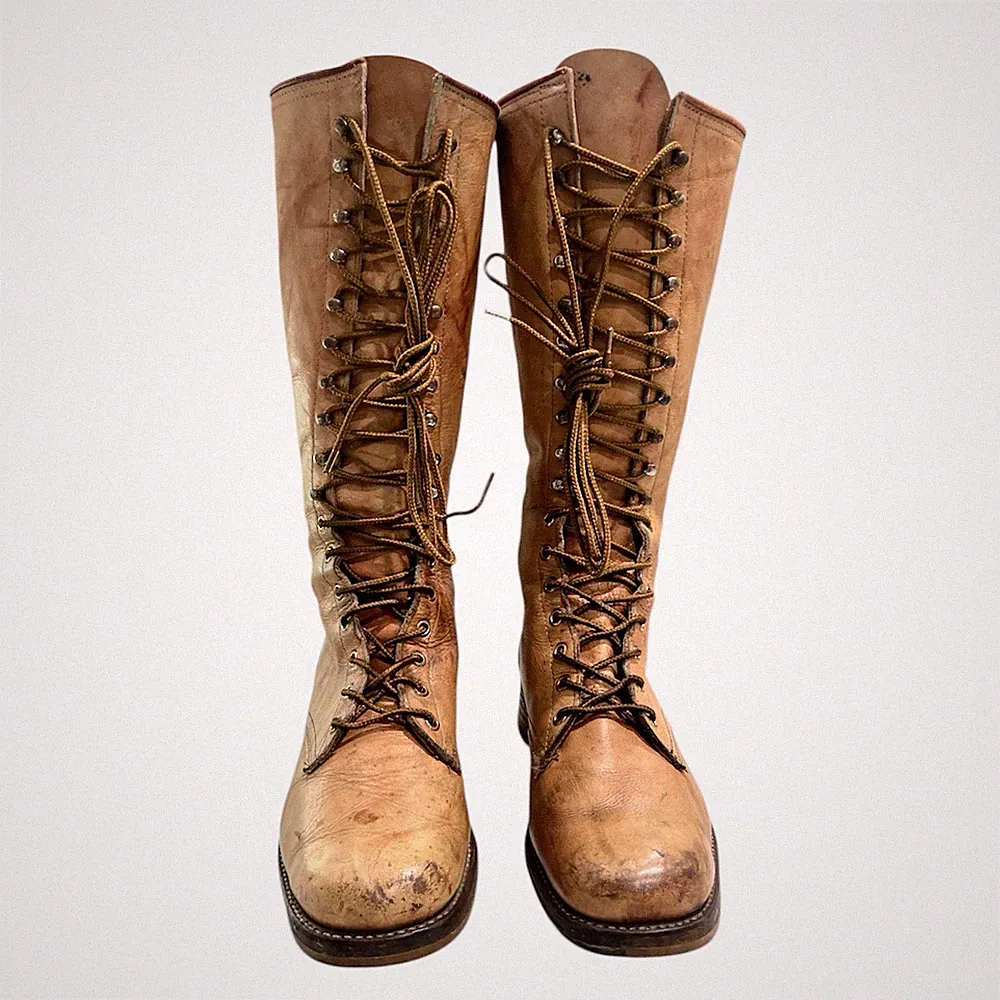 Vintage Equestrian Tall Lace Up Boots Mens Size 13 Tan Leather 16 Inches