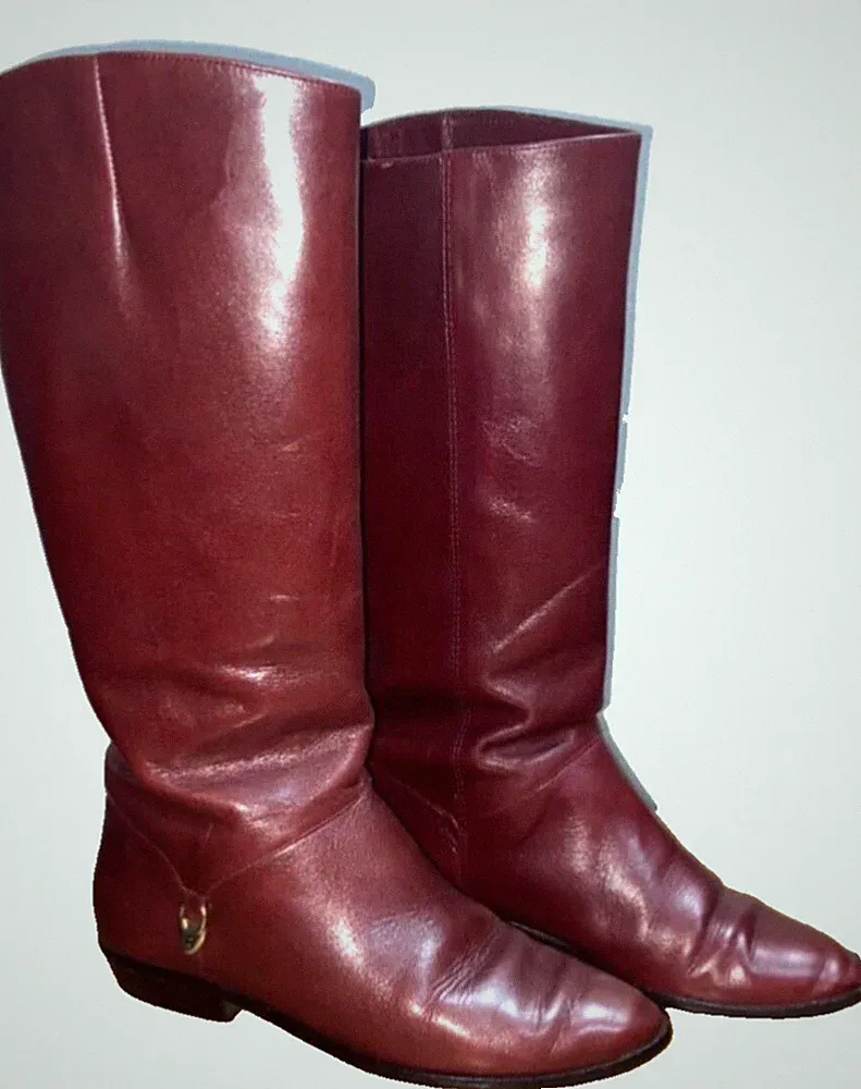Vintage Etienne Aigner BURGUNDY TALL EQUESTRIAN Leather Boots Ladies SZ: 6.5 /37