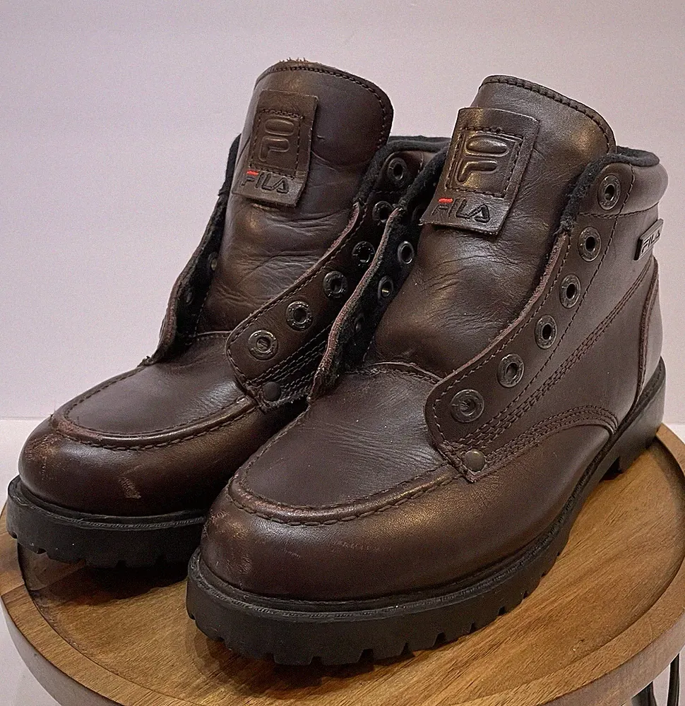 Vintage FILA Brown Leather Ankle High Boots Size 6.5 Work Hike Streetwear READ