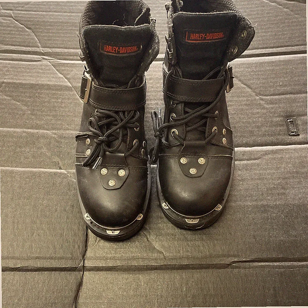 Vintage Harley Davidson Boots Men's 9.5Brake Buckle Black Motorcycle Rugged Logo
