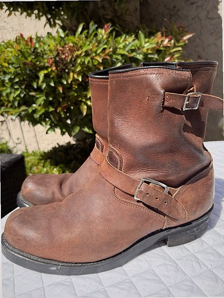 Vintage NaNa Works Brown Leather Engineer Harness Motorcycle Boots Size 11 USA