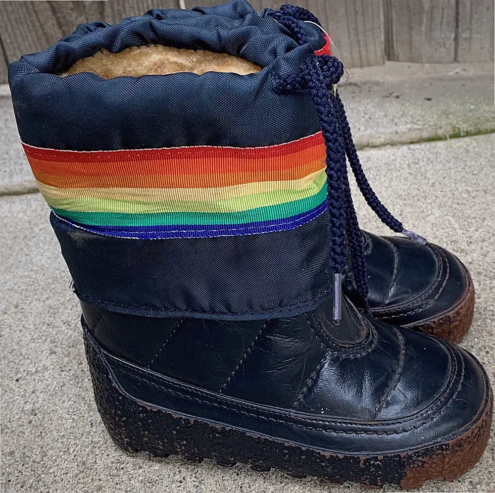 Vintage Rainbow Striped Snow Boots Waterproof Made In USA 70s 80s Kids 8