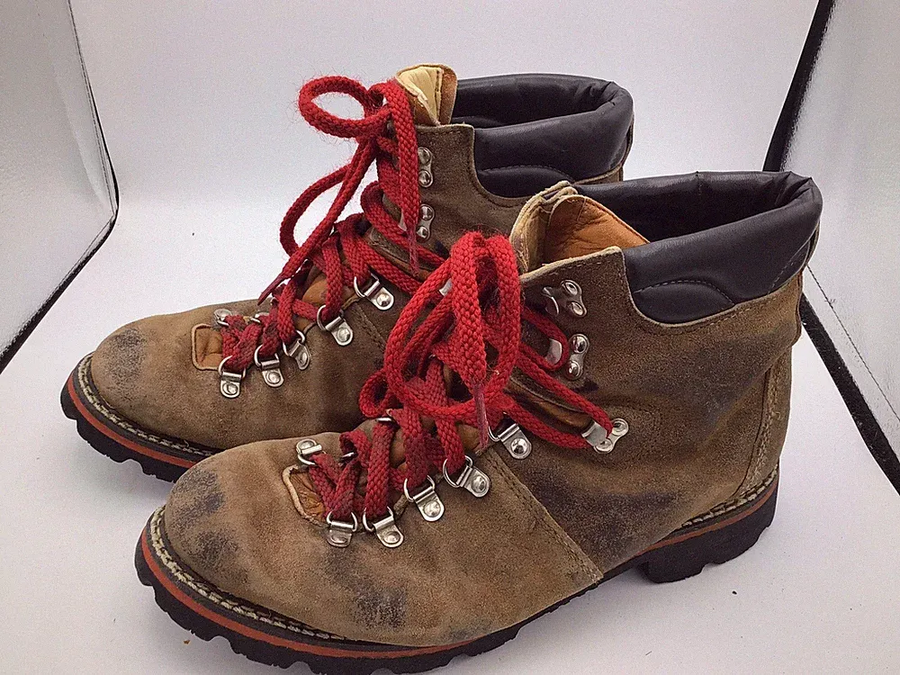 Vintage Rocky Boots Mens 11 Mountaineering Rough Out Brown Leather Vibram