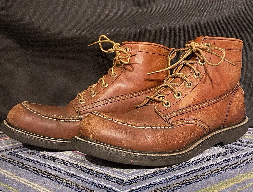 Vintage Work Boots ca 1950s Steel Toe D S Peterman & Co Men's 9.5 Brown Leather