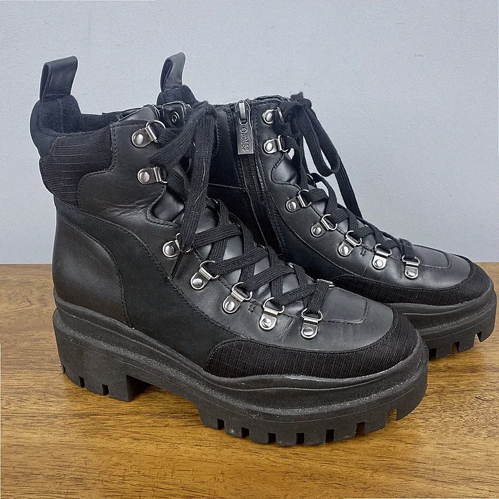 Vionic Jaxen Combat Boots Womens 6 Black Leather Comfort Arch Support Waterproof