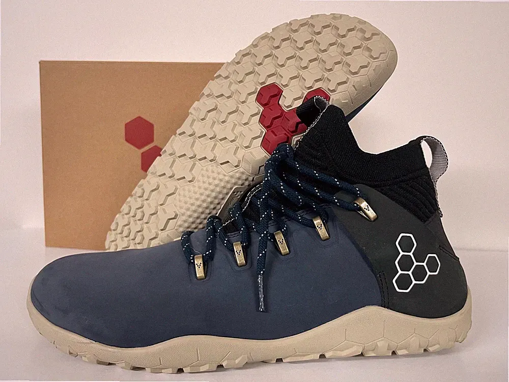 VivoBarefoot Magna FG Leather Hiking Boots Dress Blue Black Minimalist Barefoot