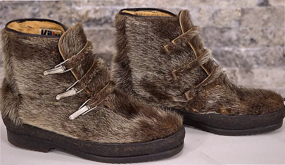 Vtg 60s Fur Mukluk Ankle Boot Wolverine Jean-Claude Killy France Apres-Ski Boho