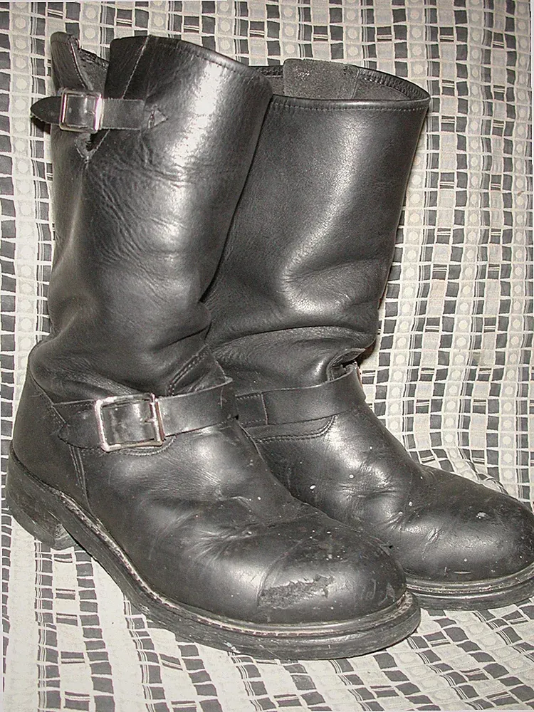 VTG 70S MENS 8 E BLACK MOTORCYCLE BIKER ENGINEER BUCKLE NEOPRENE STEEL TOE BOOTS