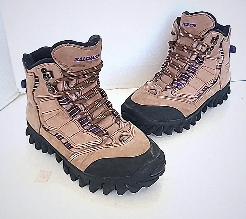 Vtg Salomon Contagrip CX Hiking Boots Womens 6.5 Brown Purple Leather Clima Dry