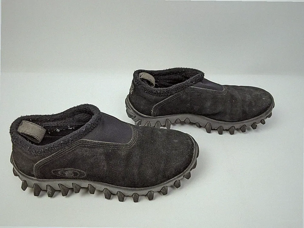 Vtg SALOMON Contagrip CX 'Snow Clog' Black Suede Slip-On Winter Shoes Size 6