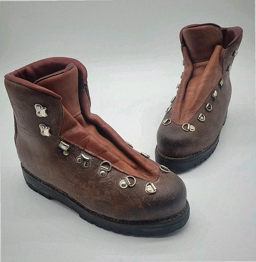 Vtg Trappuer Professional Mountaineering Hiking Boots Heavy Leather Size 9.5 US
