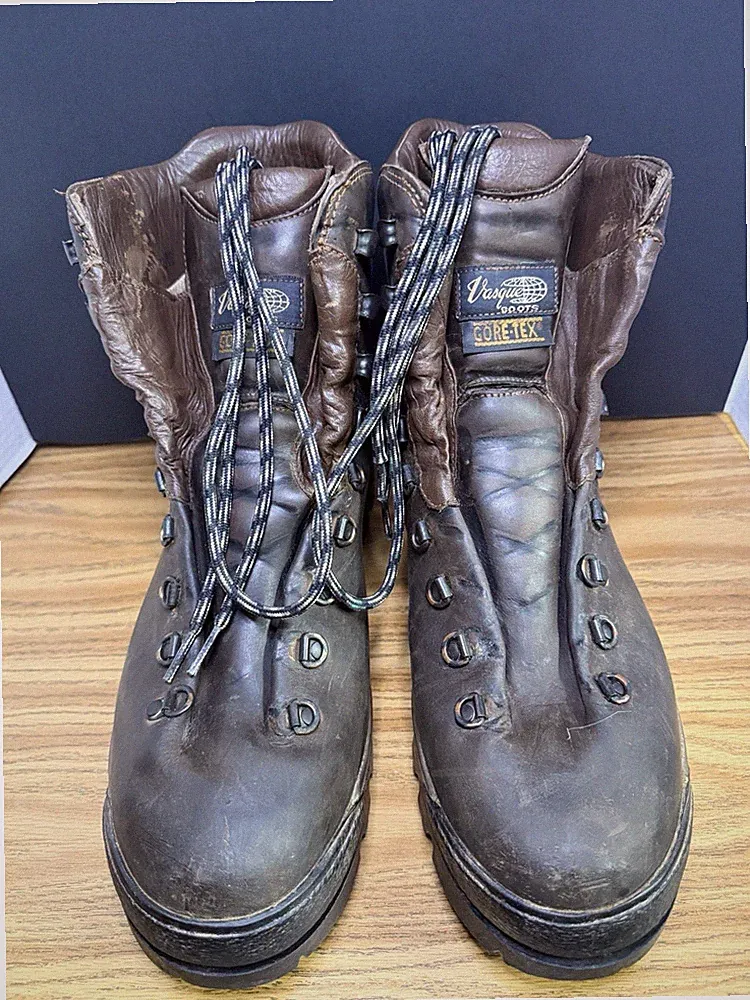 VTG Vasque Italian Cowhide Mountaineering Boots Mens US 14 M 7577 Gore Tex Brown