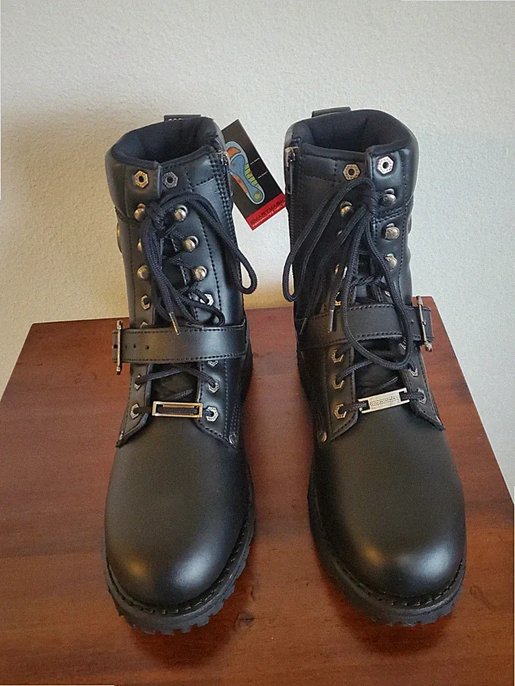 Vulcan V117 Men's Rage Black Zip/Lace Motorcycle Riding Leather Boots Size 10