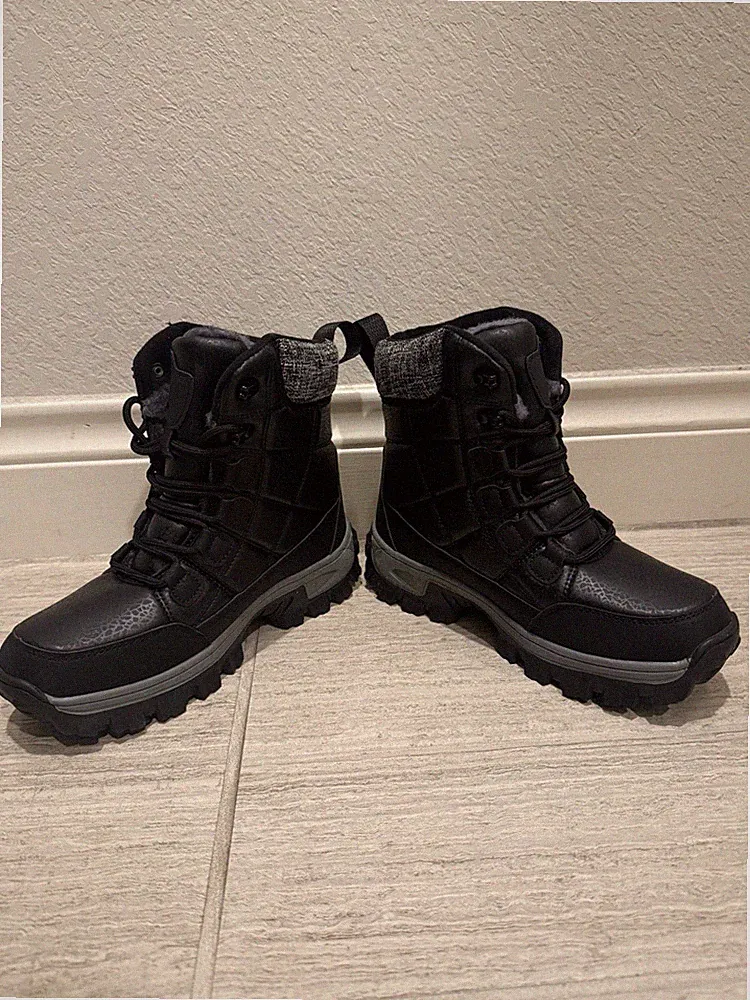 Warm Plush Snow Boots Comfort Lace Up High Top Waterproof Ankle Boots Anti-Slip