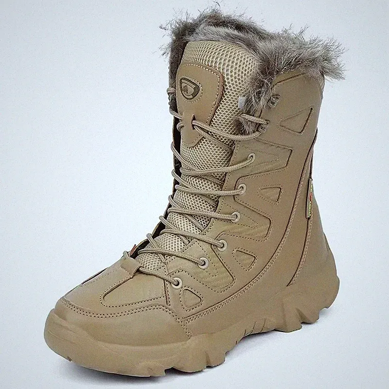 Waterproof Men's Warm Plush Snow Boots Outdoor High Top Non-slip Hiking Boots