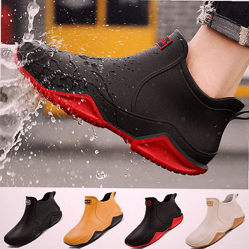 Waterproof Rain Boots Outdoor Fishing Water Shoes PU Low Top Men Boots Size 10