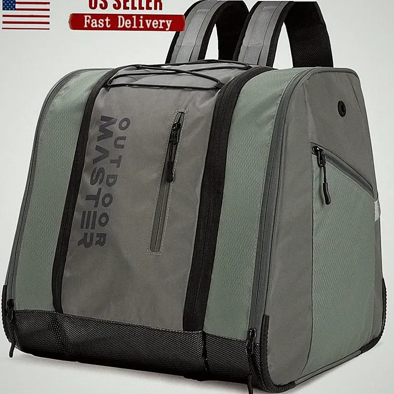 Waterproof Ski Boot Bag W/ Ventilated Compartments Anti-Slip Zipper Backpack 38L