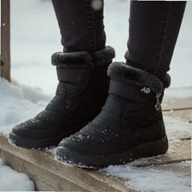 Waterproof Winter Women Snow Boots Fur Lined Slip On Zip Ankle Black US 11