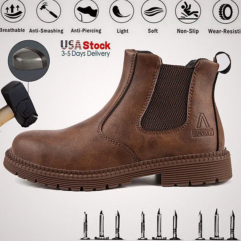 Waterproof Work Boots for Men Slip-on Steel Toe Safety Shoes Sneakers Anti-slip