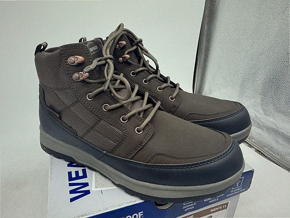 Weatherproof Jenkins Snow Boots Men's Brown Lace Up Lightweight Comfort - 11