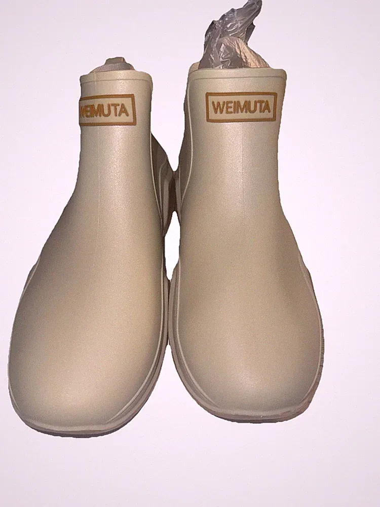 Weimuta Women’s Ankle Rain Boots Waterproof Pull On Beige Size 41/9-9.5 US New