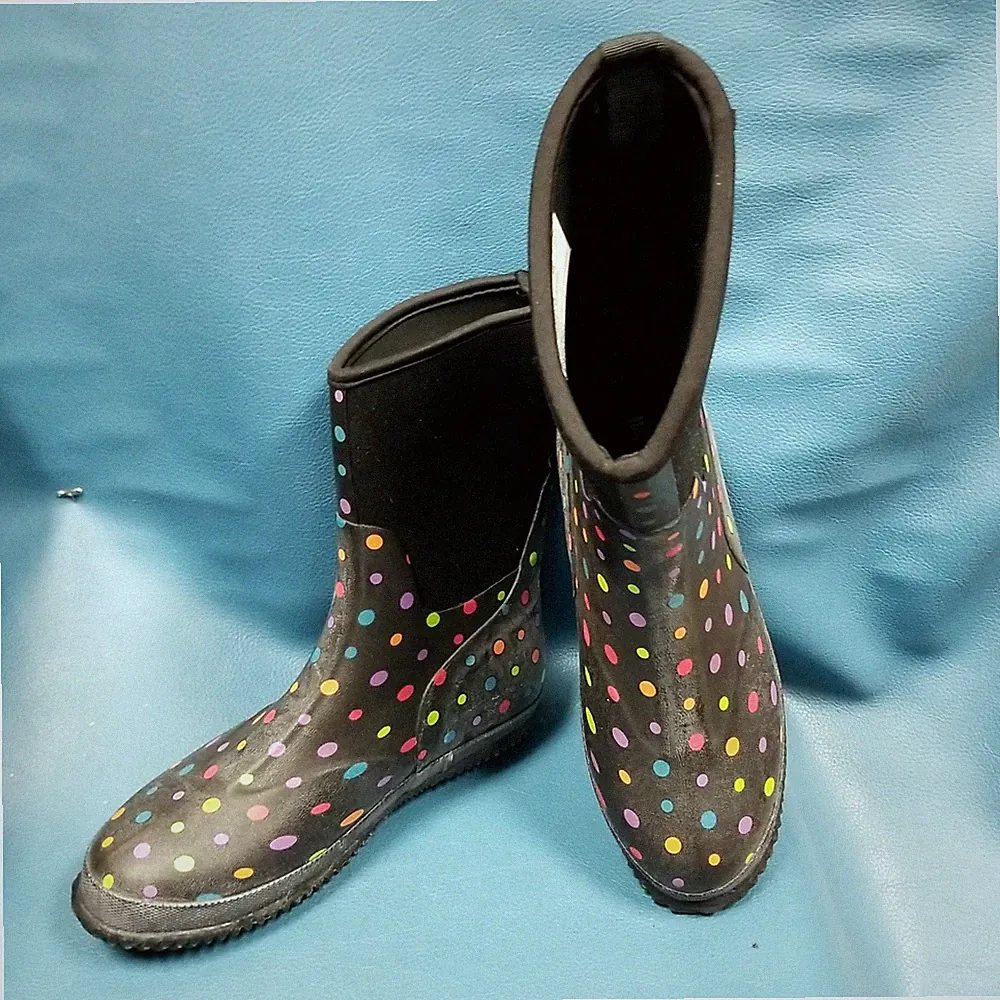 Western Chief Ditsy Dot Neoprene Mid Rain Boots Women's SZ 6 EUC