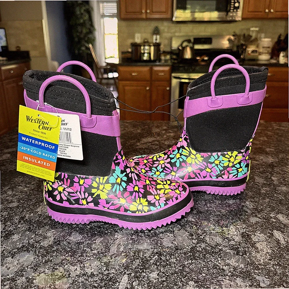 Western Chief Girls Size 11/12 Waterproof Neoprene Rain Snow Winter Boots Kids