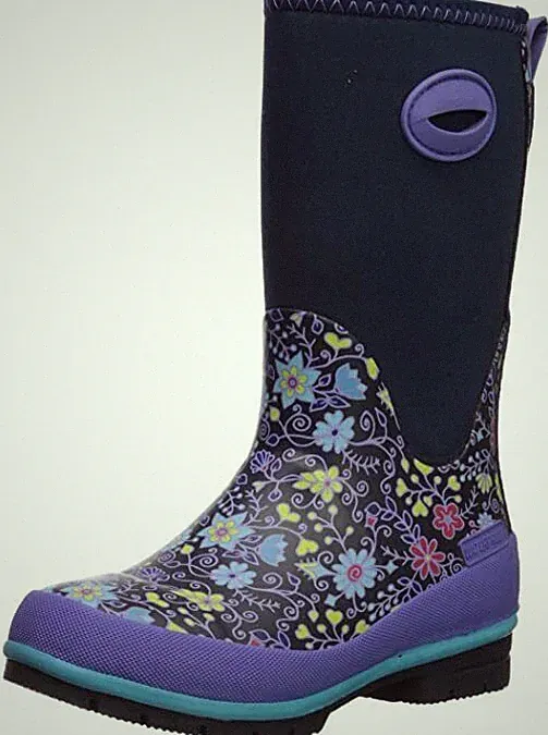 WESTERN CHIEF KIDS FLORAL FUN PULL ON NEOPRENE RAIN SNOW BOOTS NAVY 2401818B