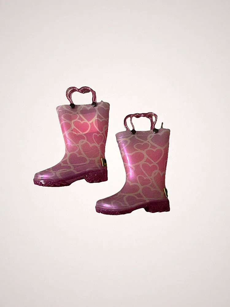 Western Chief Sparkle Heart Light Up Waterproof Rain Boots Pink Toddler US 5