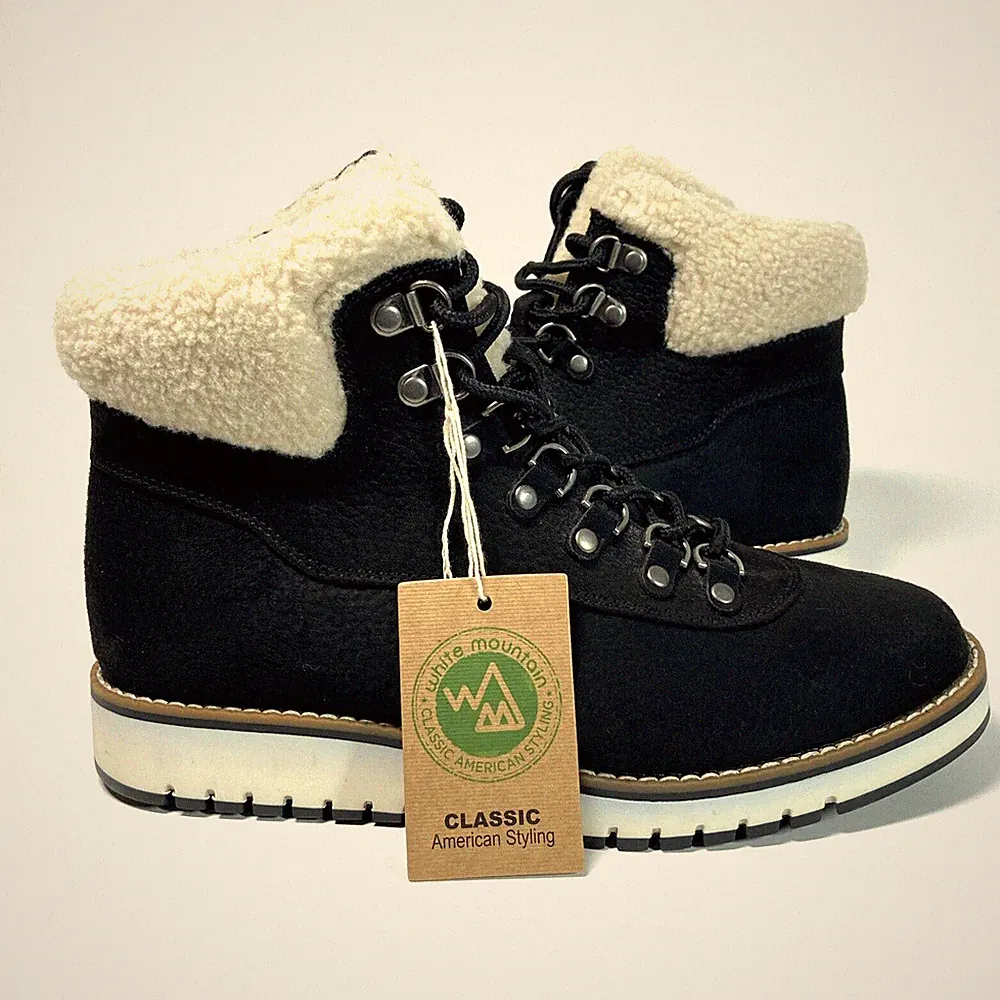 White Mountain hiking boots Women 7.5 Cozy black vegan suede faux sherpa