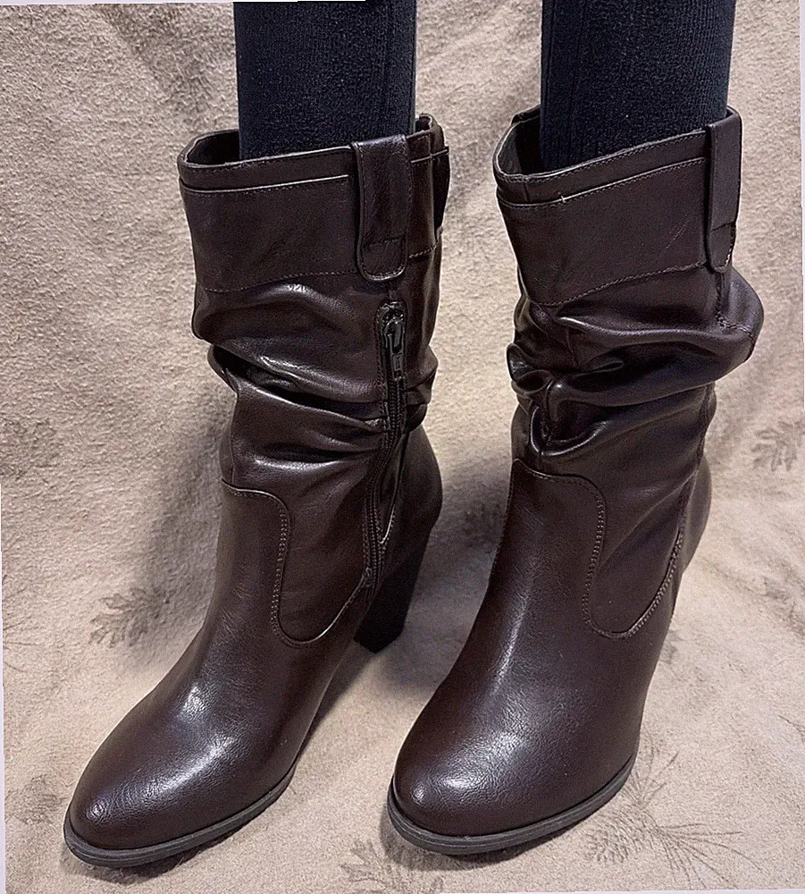 White Mountain Rondo Slouch Boots Dark Brown Faux Leather Size 7.5 NIB