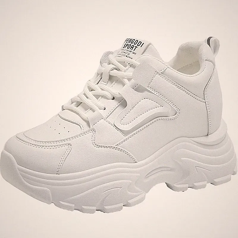 White Platform Women'S Sneakers 2024 Spring Lace-Up Thick Bottom Vulcanize Shoes
