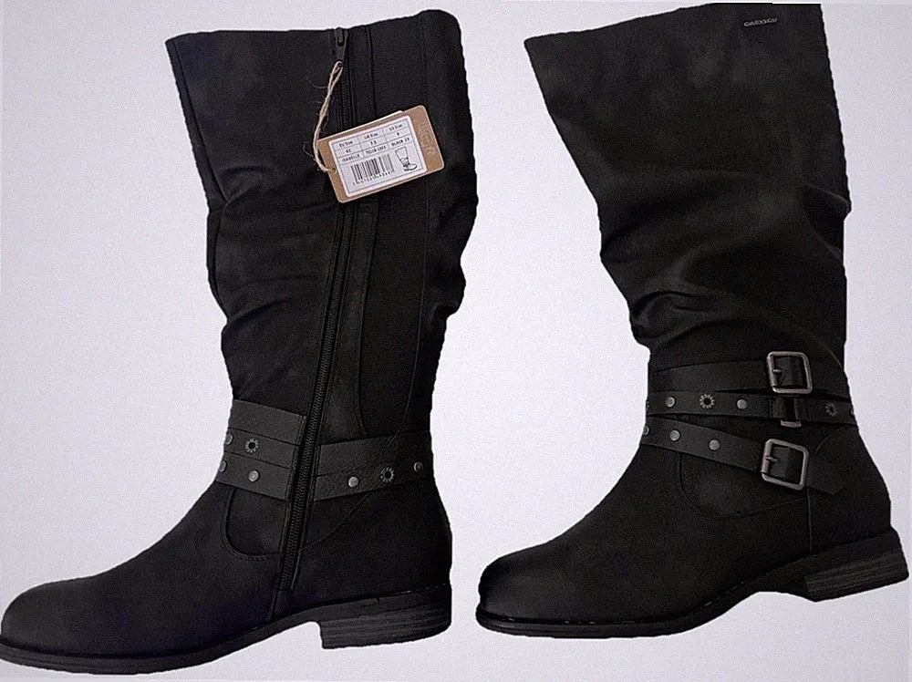 WIDE CALF BOOTS Women's Size 9.5 Riding Motorcycle Western Black By Gabylou