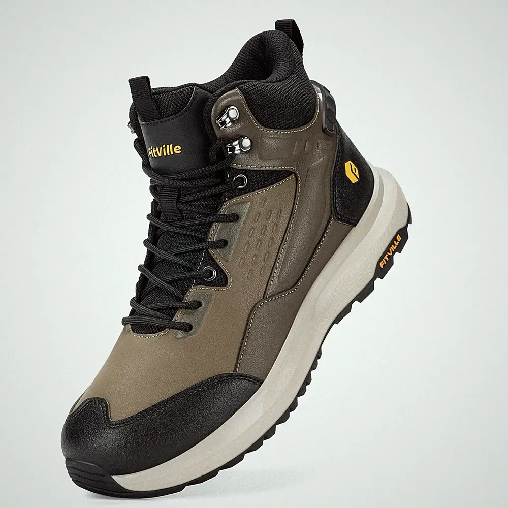 Wide Mens Boots All-Terrain Non-Slip Men's Hiking Boots Mid Height Outdoor Tr...