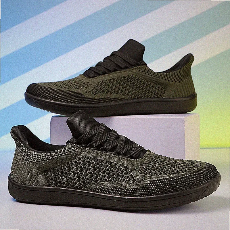 Wide Toe Men Mesh Barefoot Shoes Soft Sole Knitted Flat Walking Cycling Sneakers