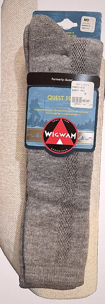 Wigwam Quest Pro Merino Wool Blend Tall Boot Socks Gray MD Over-Calf Made In USA
