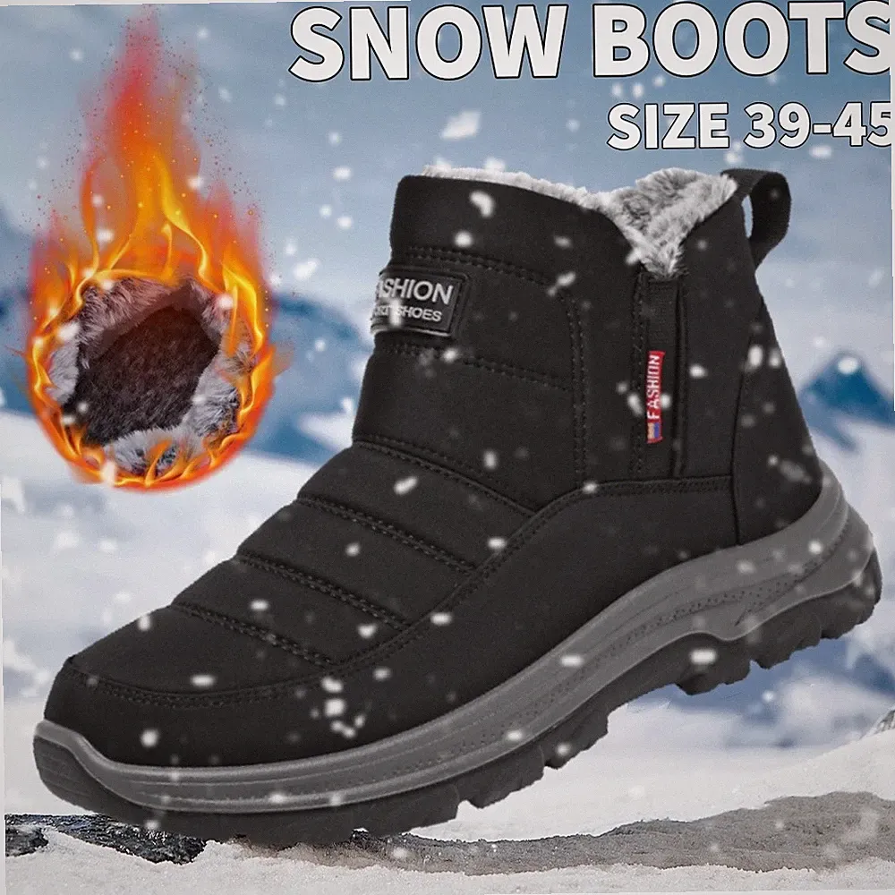 Winter Ankle Snow Boots Men Fur-lined Warm Insulated Cotton Shoes US 6.5-10.5